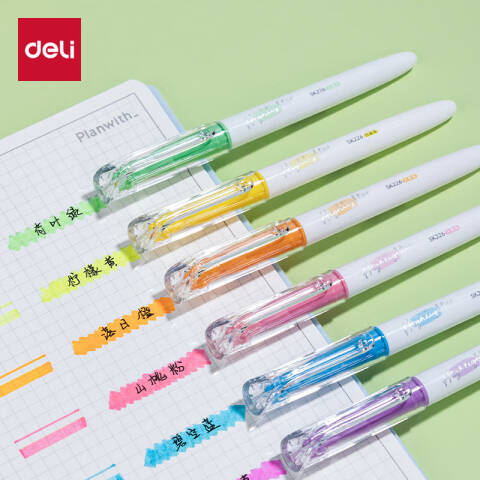 Deli/得力 SK226单头抗晕染荧光笔缤纷色系(混)(6支/盒)