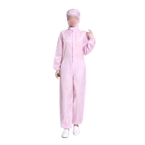 易工鼎 防静电服 连体无尘服连帽工作服防护服 粉色5XL码