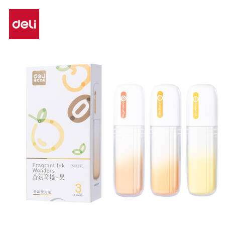 Deli/得力 SK189香氛奇境-果香味IP荧光笔(混)(3支/盒)