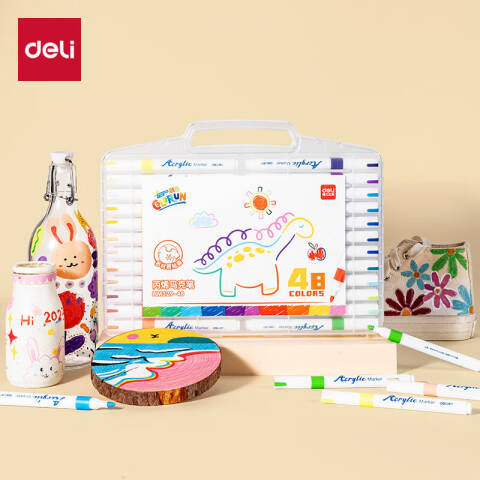 Deli/得力 HM329-48_PP盒圆杆丙烯马克笔(混)(48色/盒)