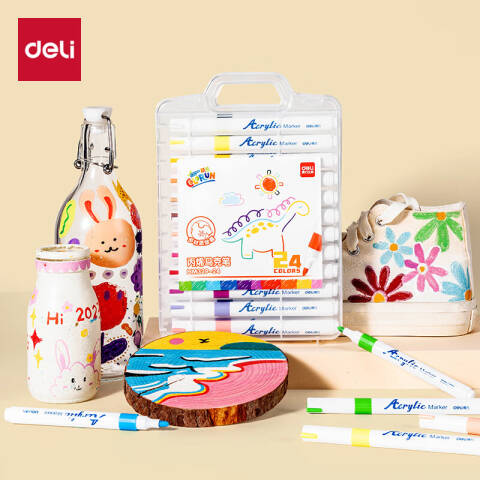 Deli/得力 HM329-24_PP盒装圆杆丙烯马克笔(混)(24色/盒)