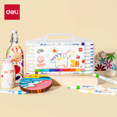 Deli/得力 HM329-36_PP盒圆杆丙烯马克笔(混)(36色/盒)