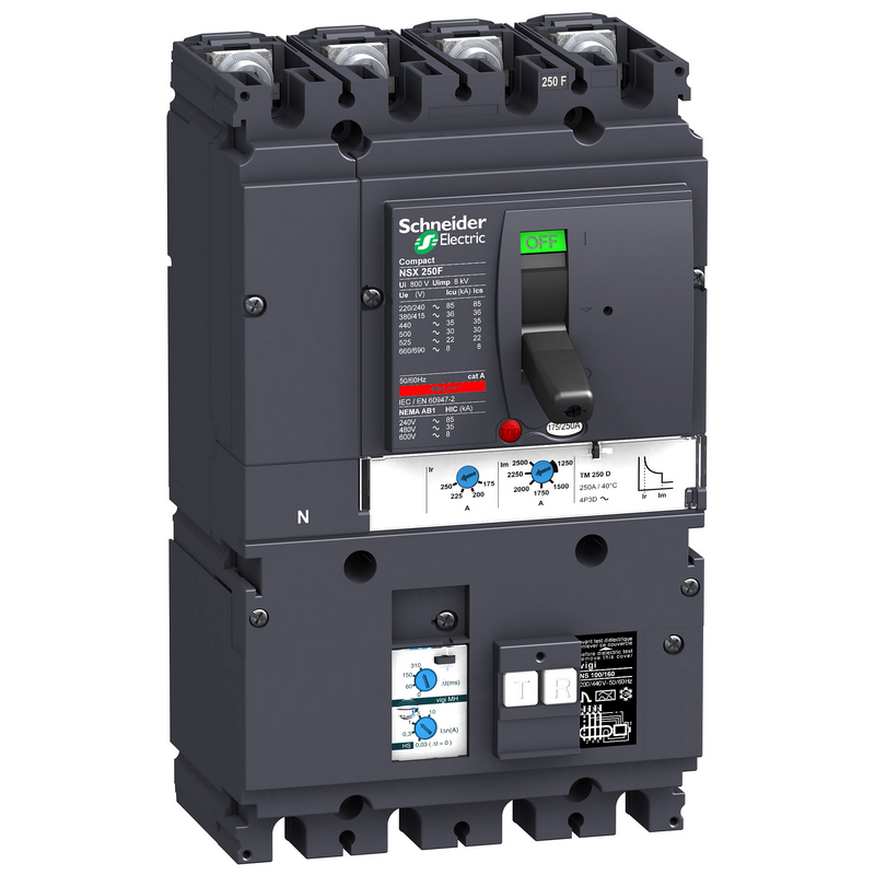 施耐德 NSX塑壳漏电保护断路器 VIGINSX250F MH TM200D 4P3D (3P+N) 固定式前接线