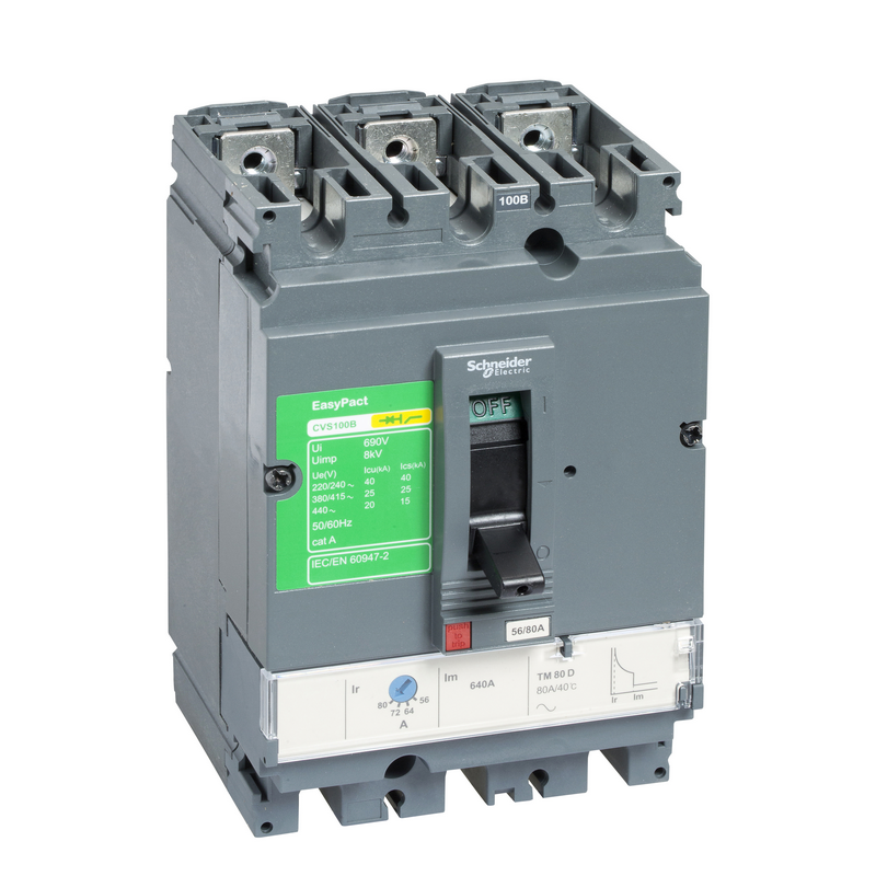 施耐德 CVS交流塑壳配电保护断路器 CVS100B TM80D 3P3D(3P)固定式前接线