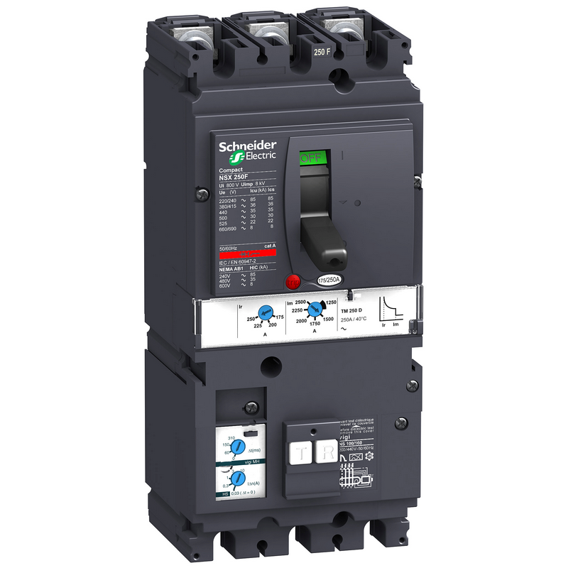 施耐德 NSX塑壳漏电保护断路器 VIGINSX250F MH TM160D 3P3D (3P) 固定式前接线