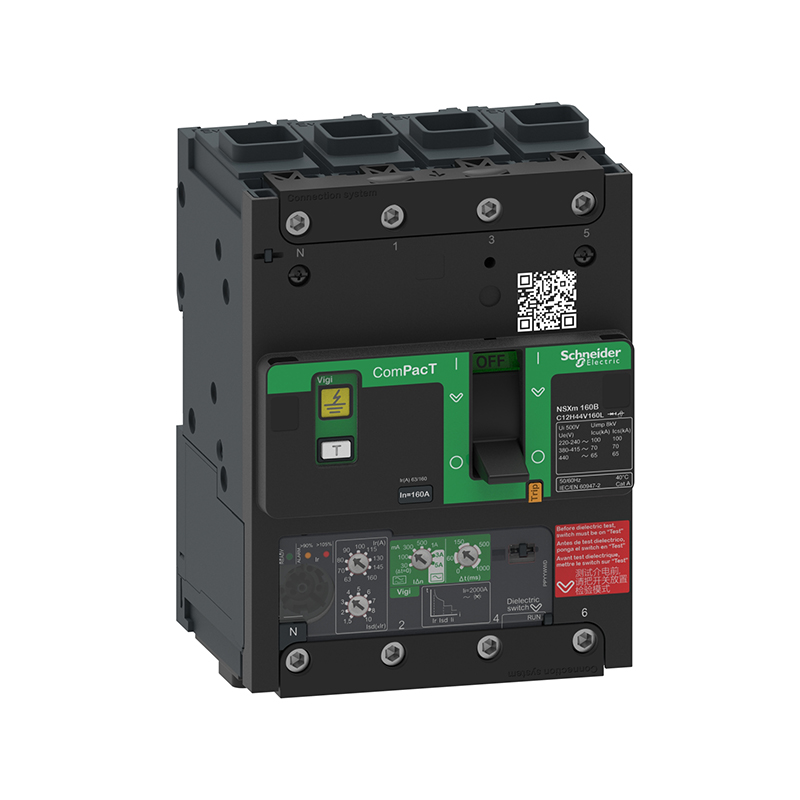 施耐德 NSX100 160m 塑壳漏电保护断路器 VIGINSX160M F MIC4.1(ELCB) 160A 4P EVERLINK连接器 (新)