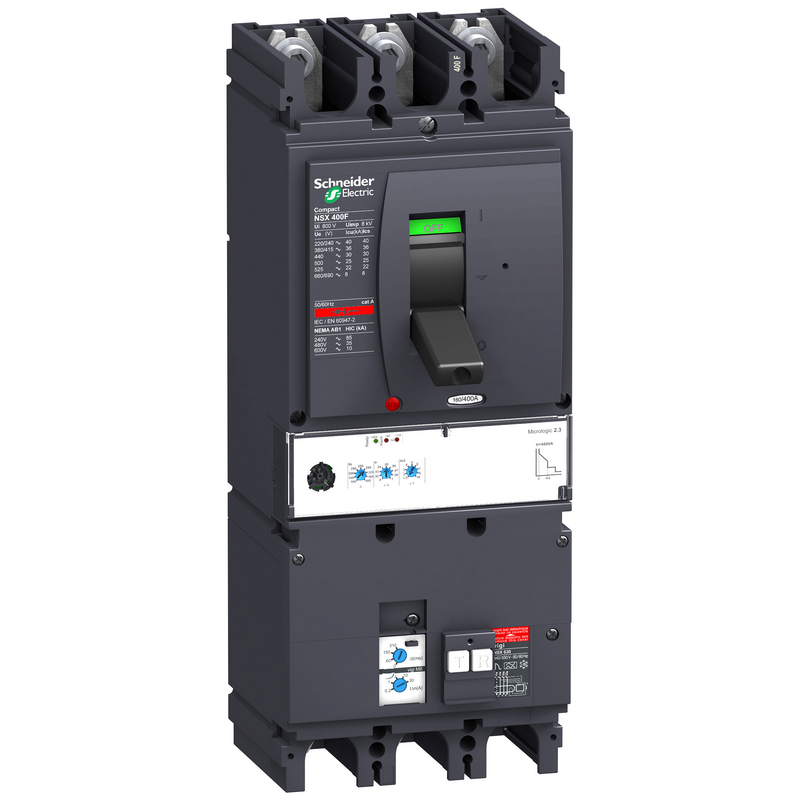 施耐德 NSX塑壳漏电保护断路器 VIGINSX400F MIC2.3 400A 3P3D (3P) 固定式前接线