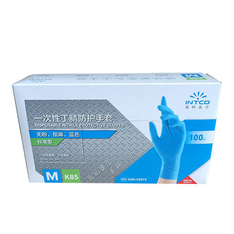 英科医疗4g蓝色丁腈M无粉麻面100只/盒盒K85