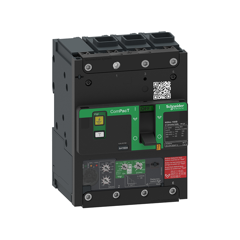 施耐德 NSX100 160m 塑壳漏电保护断路器 VIGINSX160M H MIC4.1(ELCB) 160A 3P EVERLINK连接器 (新)