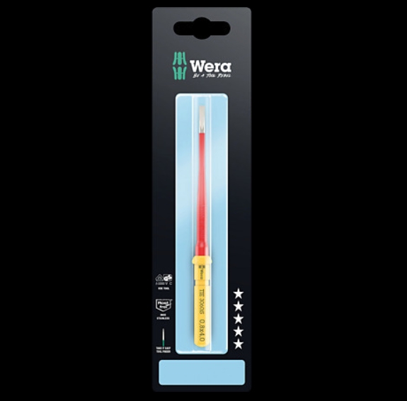 WERA/维拉 不锈钢一字绝缘螺丝刀杆彩色独立包装Kraftform Kompakt VDE 3060 iS 0,6x3,5x157mm 05006577001