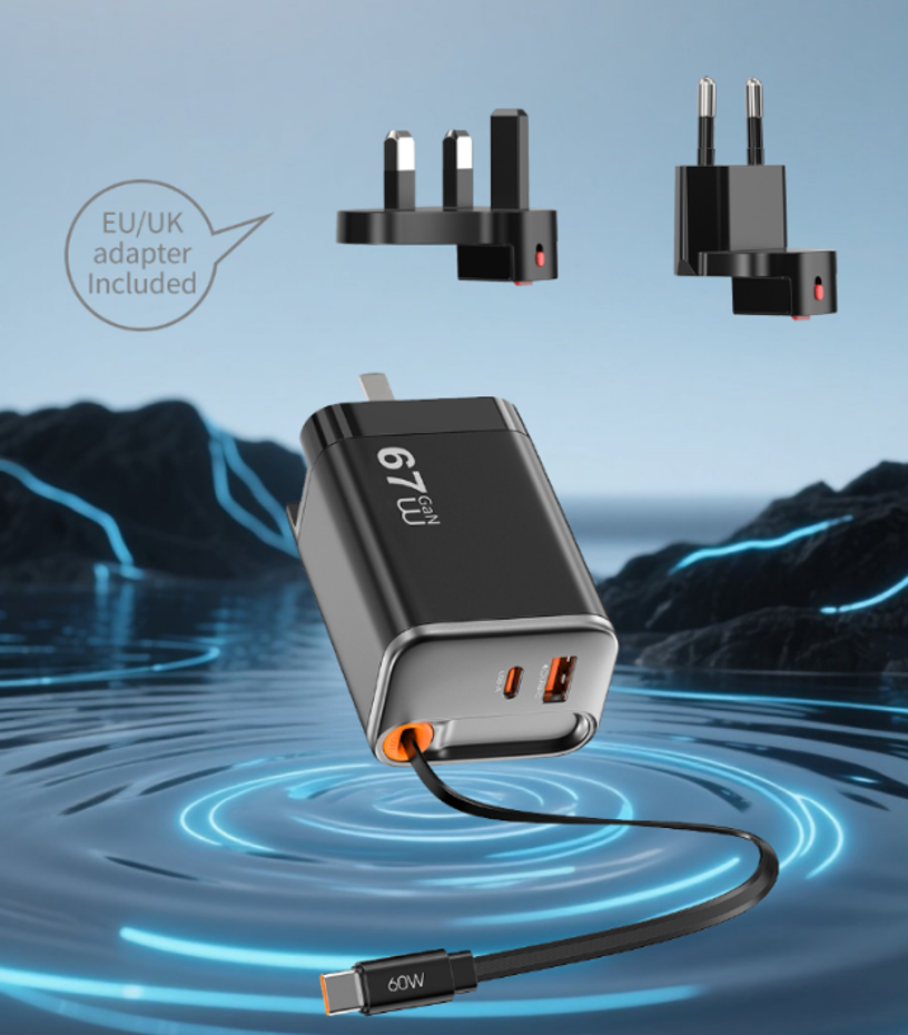 WiWU 充电侠67WPD+QC GaN伸缩线 快充旅行适配器(带转换头）Wi-G027