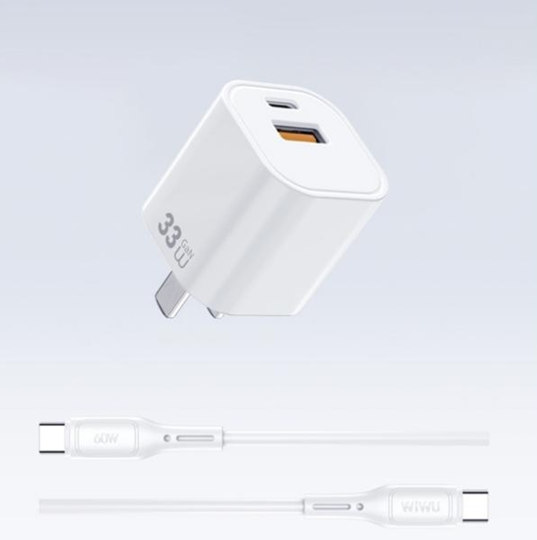 WiWU 小立方A+C氮化镓快充旅行适配器 33W USB+Type C单头