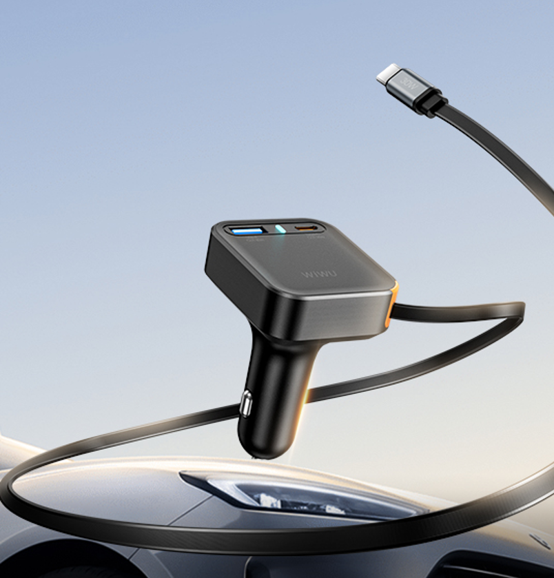 WiWU 黑力士 65W伸缩线车载充电器 Wi-CC033