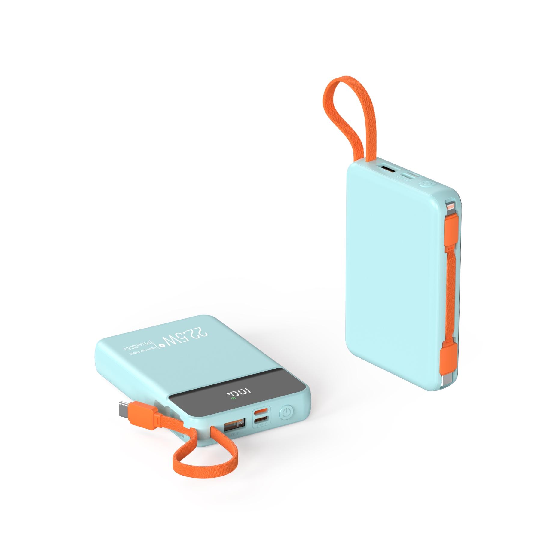 纽曼（Newmine）P168 10000毫安自带线快充数显移动电源 蓝色