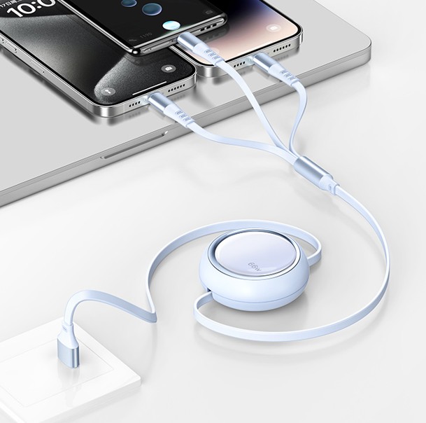 锐思/RECCI 66W超级快充三合一伸缩数据线RS26T